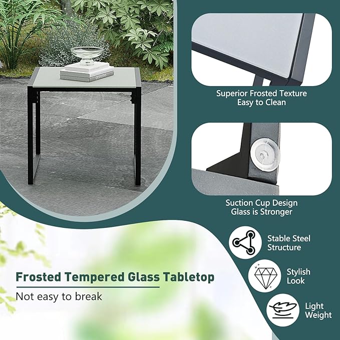 Ophelian 3-Piece Bistro Indoor Patio Set, Textilene Outdoor Patio Furniture,2 Single Chair with Integrated Seat Cushion and 1 Glass Coffee Table,Black/Blue