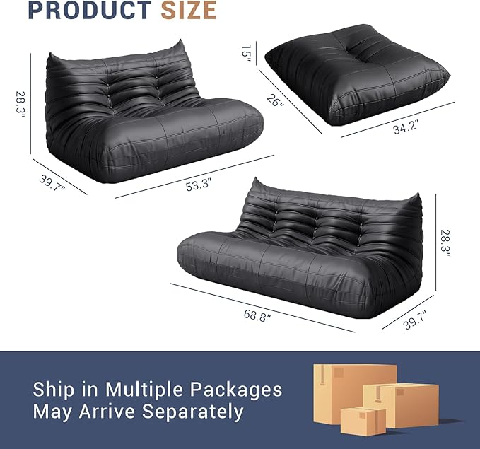 Fireside Chair Lazy Floor Sofa Set, Cozy Memory Foam Bean Bag Chairs, Faux Leather Giant Bean Bag Chair Sofa, Armless Foam Couch Lounger Tatami Recliner for Living Room Bedroom Dorm Office