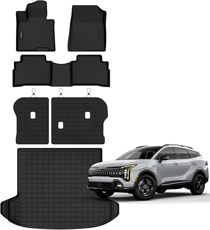 Floor Mats for 2023-2025 2026 Kia Sportage (Only Fit Gas) & Cargo Mat & Backrest Mat. TPE All Weather Protection Floor Liners with Cargo Liner Covering The Backrest Full Set Accessories