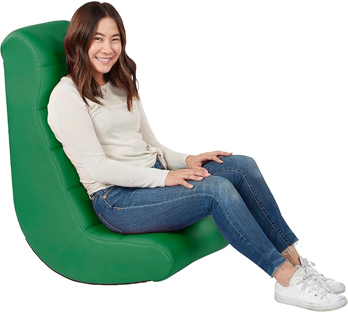 Factory Direct Partners Soft Ergonomic Horizontal Soft Floor Video Rocker - Cushioned Ground Chair Great for Reading, Gaming or Watching TV for Kids, Teens and Adults - Green, 10489-GN