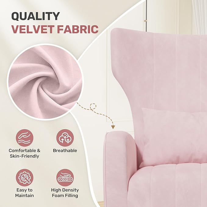 Nalupatio Modern Accent Chairs for Set of 2 Upholstered Velvet Fabric Reading Chair Mid Century Arm Chair Comfy Armchair for Living Room,Pink