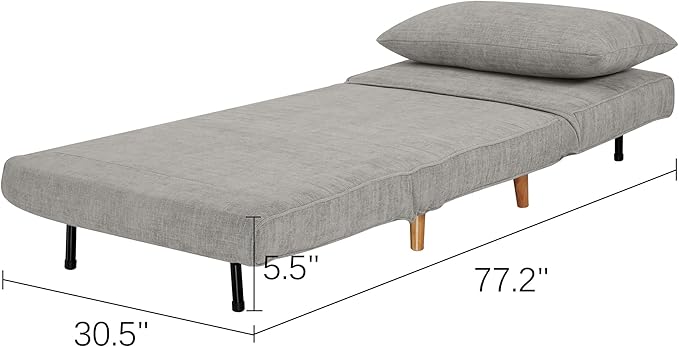 CITTANEO 31" Convertible Sleeper Chair, 3-in-1 Foldable Chair Bed with Pillow, 3-Position Adjustable Backrest, Single Sofa Bed for Apartment, Office, Medium Gray