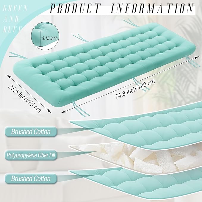 Vercraft Long Floor Cushion Large Floor Cushion with Brushed Cotton 74.8 x 27.5 x 3.15 in Jumbo Lounger Pillow for Outdoor Indoor Bay Window Meditation Yoga Reading Sleeping(Cyan)