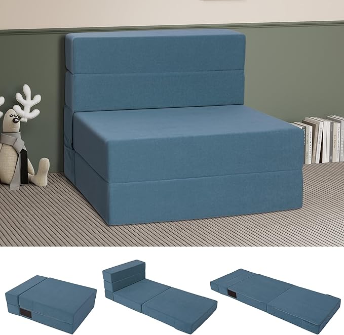 Folding Sofa Bed with Backrest 4 in 1 Convertible Sleeper Chair Memory Foam Fold Out Chair Bed Foldable Mattress Portable Floor Futon Sofa Couch for Living Room/Dorm/Guest Room/Home Office