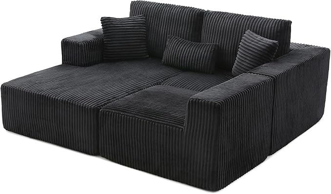 108" Boneless Cloud Sectional Couches for Living Room, Comfy Fluffy L Shaped Memory Foam Deep Seat Boneless Couch, Modular Sectional Sofa with Left Facing Chaise, Dark Black
