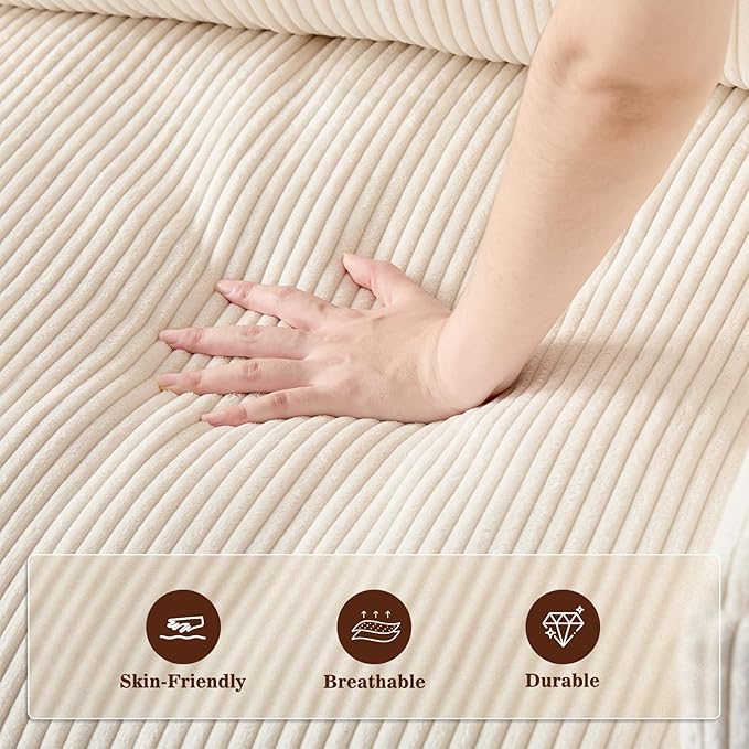 110" Modular Sectional Sofa, Cloud Couch U Shaped Memory Foam Boneless Couch with Ottoman, Cozy Upholstered Corduroy Floor Couch, No Assembly Required Living Room Furniture for Apartment, Beige