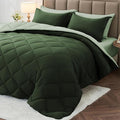 MUXHOMO 5 Pieces Twin Comforter Set, Reversible Bed in a Bag Twin Size, All Season Bedding Set with Comforter, Flat Sheet, Fitted Sheet, Pillowcases & Shams, Dark Green & Light Green