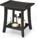 Waterproof Shower Benches for Inside Shower, Poly Lumber Shower Stool with Storage Shelf & Adjustable Feet, SPA Bathroom Seat Chair for Shaving Legs, Indoor or Outdoor Use, Black