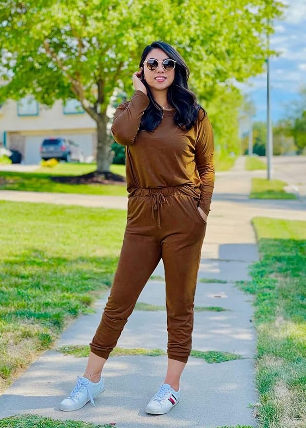 PRETTYGARDEN Women Fall 2 Piece Lounge Outfit Long Sleeve Tops High Waisted Jogger Pants Set Spring Travel Clothes Tracksuit