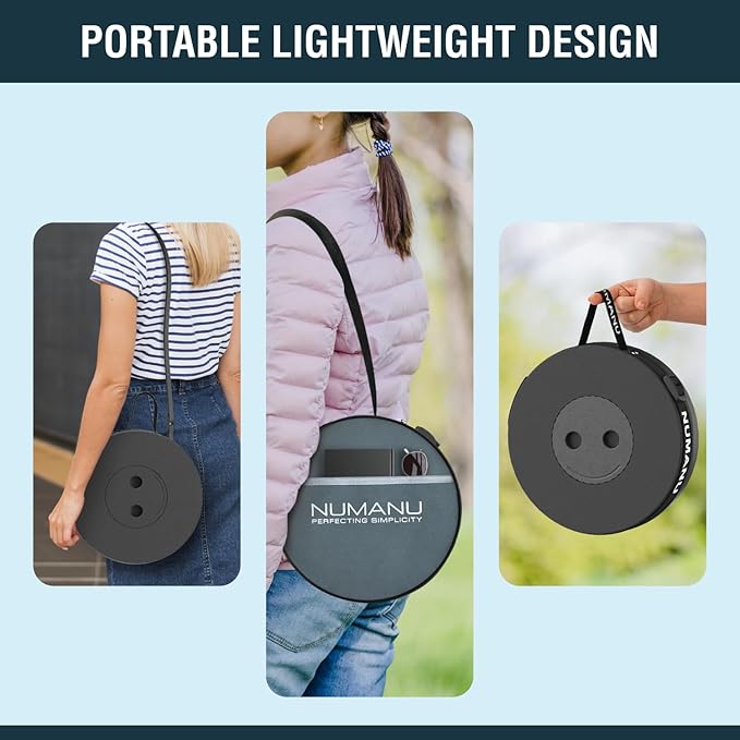 NUMANU 2025 Upgraded Collapsible Stool & 3IN1 Cushioned Carry Bag, 2.5"-18" Height Adjustable Max 620lbs, Portable Retractable Telescoping Seat, Foldable Camping Stool or Footrest for Adults (Round)
