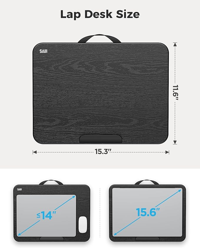 SAIJI Laptop Lap Desk, Portable Laptops Tray with Cushion, Drawer Storage, Phone Holder, Carry Handle, Phone Holder- Computer Laptop Stand for Bed Fits Up to 15.6 Inch Laptops