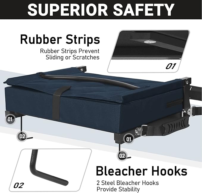 Sheenive Stadium Seats for Bleachers with Back Support, Bleacher Seats with Backs and Cushion Wide, Padded Portable Folding Comfort Stadium Chair with Shoulder Strap, Perfect for Sports Events