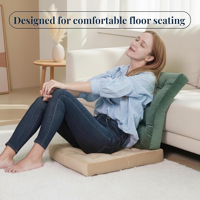 Velvet Floor Pillow, Square Large Pillows Seating for Adults, Beige Tufted Cushions for Meditation, Yoga, Tatami, Living Room, Chair Booster, Machine-Washable & Dryer-Safe, Beige, 22x22 Inch