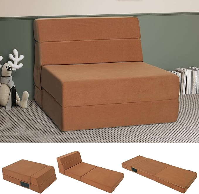 Folding Sofa Bed with Backrest 4 in 1 Convertible Sleeper Chair Memory Foam Fold Out Chair Bed Foldable Mattress Portable Floor Futon Sofa Couch for Living Room/Dorm/Guest Room/Home Office