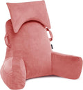 Unisakey Portable Reading Pillows with Headrest for Bed Sitting Up(Dark Pink Oeko-Tex), Velvet Back Pillow with Arms & Pockets for Adults, Support Memory Foam Bed Pillow for Dorm/Watching/Gaming