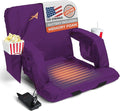 Heated Stadium Seats for Bleachers with Back Support – USB Battery Included - Upgraded 3 Levels of Heat - Foldable Chair - 4 Pockets for Snacks, Cup Holder - for Camping, Games & Sports (Purple)