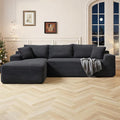 108 Inch Cloud Sectional Couch,Modern Modular Sectional Sofa with Deep Seat,Corduroy Boneless Couches with L-Shape Chaise for Living Room,No Assembly Required (Black, Left Facing Chaise)