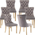 YeahFurn Mid Century Modern Dining Chairs Set of 6, Grey Velvet Upholstered Tufted Back, Kitchen & Dining Room Chairs, Gold Metal Legs, Nailhead Trim, Sillas para Comedor (Gray, 6 Pcs)