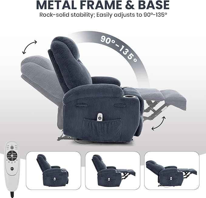 Massage Recliner Chair with Heat - Ultra-Comfortable Reclining (135° Adjustable), Dual Cup Holders & Side Storage Pockets, Easy Tool Assembly, Dark Green