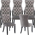 YeahFurn Grey Mid Century Modern Dining Chairs Set of 8, Velvet Upholstered Kitchen & Dining Room Chairs with Nailhead Trim & Solid Wood Legs, Elegant Sillas De Comedor (Grey, 8 Pcs)