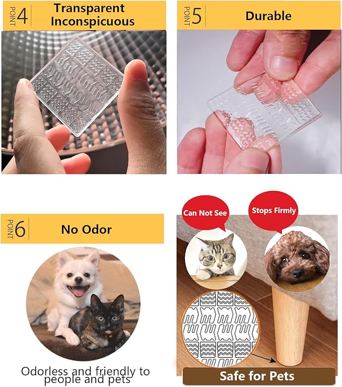 Clear Non Skid Furniture Grippers, 12 PCS Rubber Non Slip Furniture Pads, Self Adhesive Anti Slip Furniture Pads, Anti Slide Hardwood Floors Protectors for Keep Couch Stoppers (2.36 inch Square)