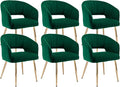KCC Modern Accent Dining Chairs Set of 6, Upholstered Velvet Dining Room Chairs with Hollow Back, Tufted Kitchen Chairs Side Chairs with Gold Metal Legs for Living Room Restaurant, Green