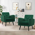 LSSPAID Accent Chairs Set of 2, Modern Velvet Living Room Chairs, Comfy Upholstered Armchairs Single Sofa Chair with Solid Wood Legs, Green