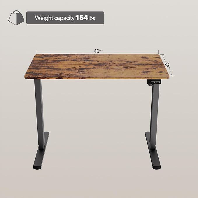 LongKe Electric Standing Desk Adjustable Height, 40x24 Inches Sit Stand up Desktop for Home Office, Ergonomic Rising Computer Table with Memory Preset,Rustic Brown