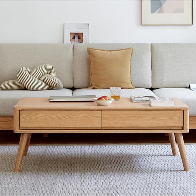 Lift Top Coffee Table with Storage - 100% Solid Oak Wood Lift Coffee Table - 39 Inch Wooden Coffee Table for Living,Dining and Working