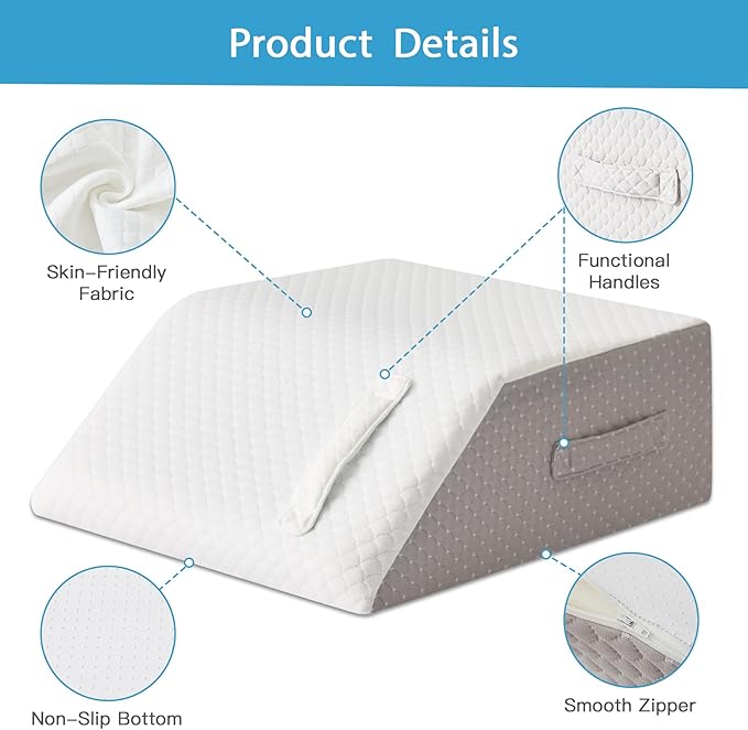 MEGCXIT Leg Pillow Elevation Blood Circulation, Leg Wedge for Elevation for Swelling, Leg Elevating Pillow for After Surgery, Memory Foam Foot Knee Pillow for Back Sleeping 24×22×8 Inch White/Grey