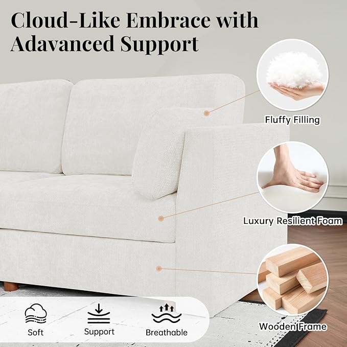 CUGOAO 153.4'' Modular Sectional Sofa, Oversized, Sectional Couch, Deep Seat Chenille Cloud Couch Sofa, Removable Cover, Mordern Upholstered Couches for Living Room, Apartment, Office, Beige