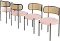 Farini Modern Upholstered Dining Chairs Set of 4,Rattan Back Dining Room Chairs,Accent Kitchen Chairs with Metal Legs,Pink