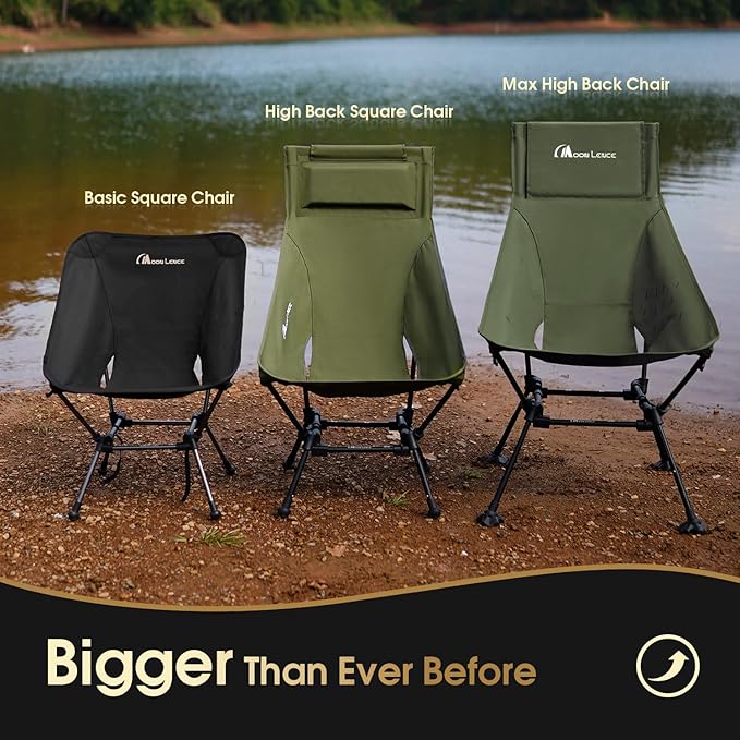 MOON LENCE Oversized High Back Camping Chair for Adults, Height Adjustable Folding Camping Chair with 400 lbs Capacity, Hidden Pillow Pocket and Wide Seat for Camping, Hiking, Picnics, Green