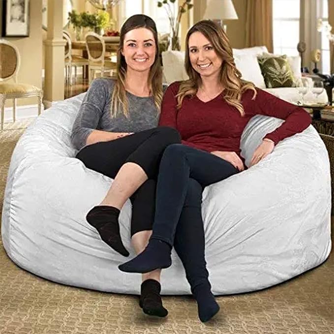 ULTIMATE SACK 5000 5-Foot Bean Bag Chair, Ivory Fur Cover – Oversized Foam Lounger, Floor Seat, Small Sofa, or Couch Bed for Living Area, Gaming Room, or Reading Lounge
