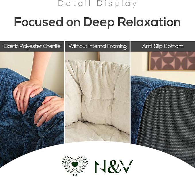 N&V Mid Century Brigantin Deep Relaxation Sofa, Soft Premium Chenille, for Living Room Bedroom and Office (Black, ThreeSeater)