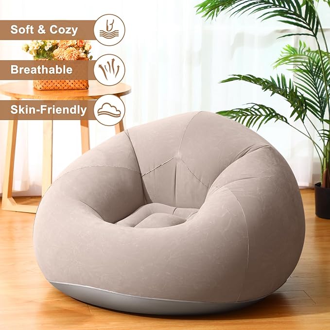 Realspring 12 Pcs Inflatable Bean Bag Chairs for Adults with Electric Air Pump, Blow up Couch Folding Portable Inflatable Couch Lazy Sofa for Outdoor Movie Nights Camping Room (Coffee)
