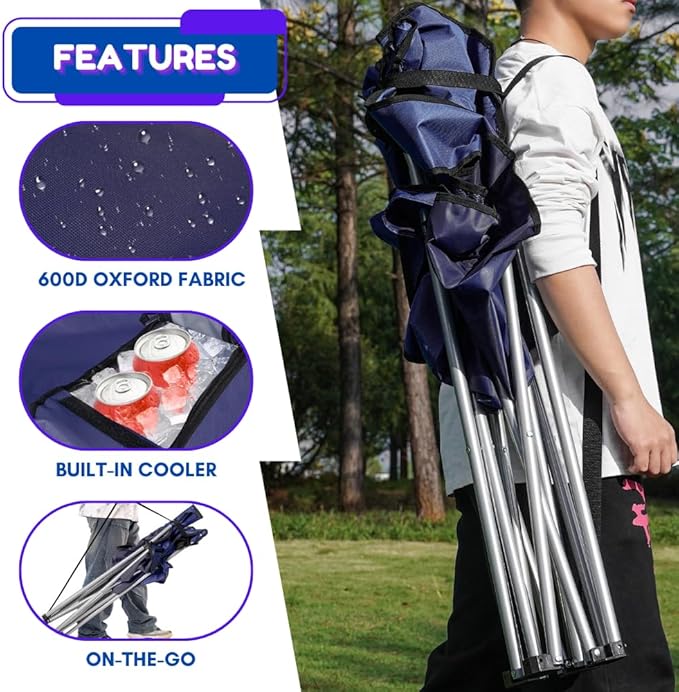 EZONE 2-Pack Camping Chairs with Built-in Ice Cooler, Portable Chair, Storage Pocket, Cup Holder, and Carry Bag Perfect for Camping, Tailgating, Fishing, Beach, and Lawn (4, Navy)