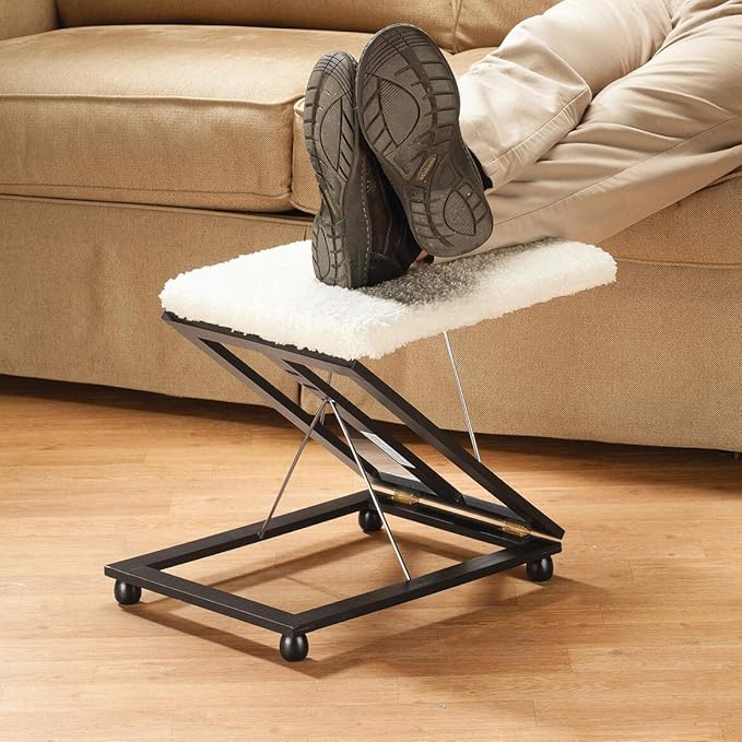 Miles Kimball Sherpa Foldable Wooden Footrest by Oakridge Accents, 15” L x 12.5” W with Height from 6” to 13” – Uses 4 Casters to Roll into Storage Area, Footrest Surface Raises to Comfortable Height