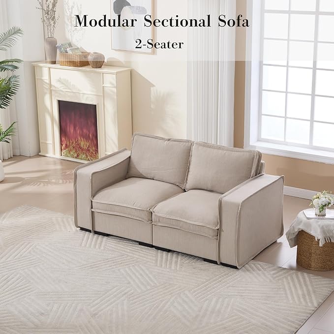 HEAY-YO 67 Inches Modern Modular Sectional Sofa,2-Seater Comfy Couch with High Density Foam and Armrests,Floor Sofa for Living Room Bedroom Apartment,Linen Sand