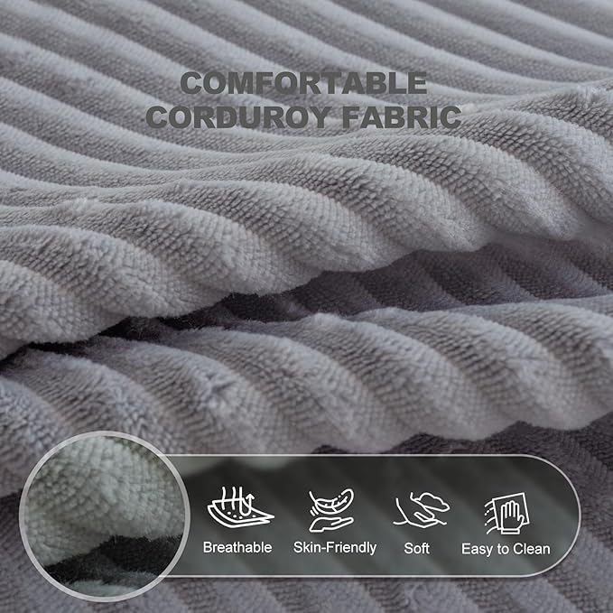 Giant Bean Bag Chair with Armrests - Oversized Cozy Seating for Adults, Corduroy Fabric & High-Resilience Foam Filling, Ideal Lounge for Living Room, Bedroom & Gaming Room (Grey)