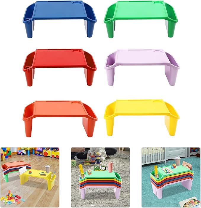 6 Pack Kids Lap Desk, Activity Tray with Storage - Stackable Plastic Lap Trays, Portable Writing & Drawing Table for Classroom, Bedroom, Homework, 19.69" L x 9.84" W x 7.1" H