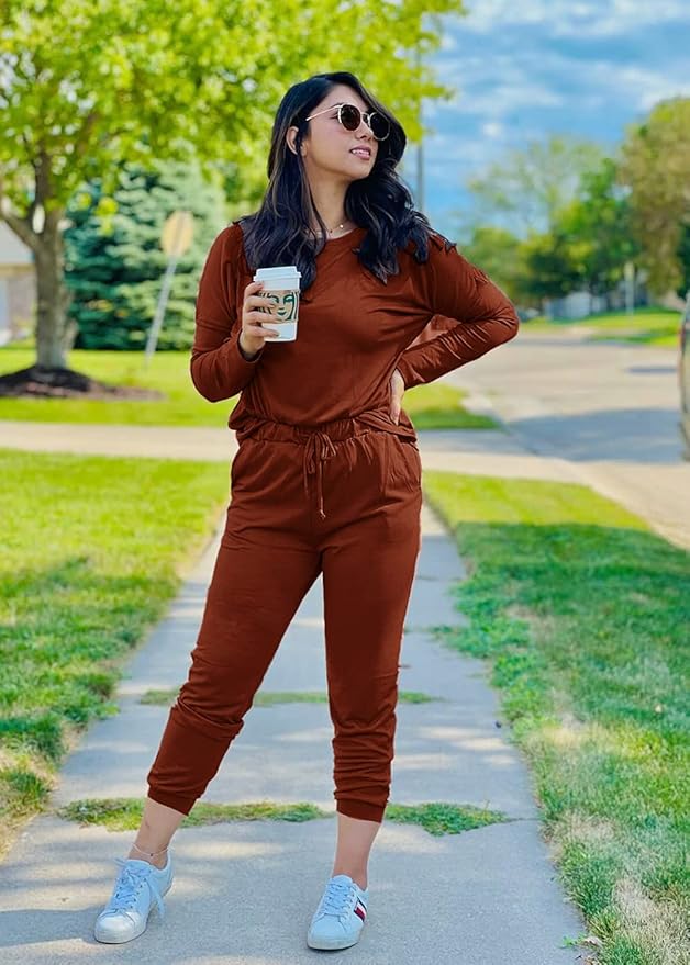 PRETTYGARDEN Women Fall 2 Piece Lounge Outfit Long Sleeve Tops High Waisted Jogger Pants Set Spring Travel Clothes Tracksuit