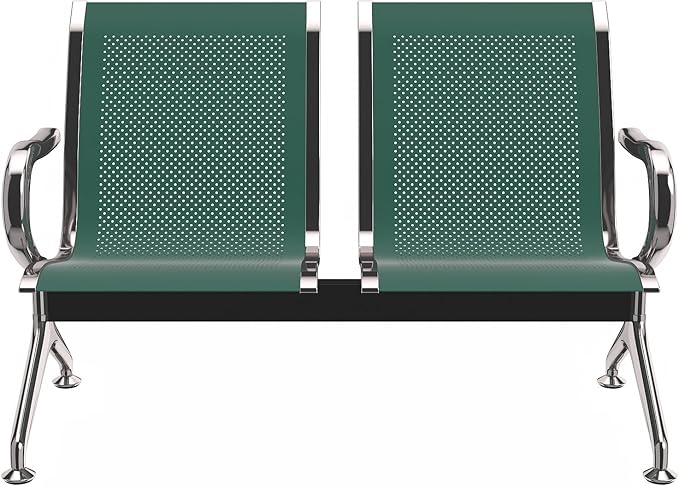 Kinfant 2-Seat Waiting Room Chair - Office Guest Reception Chairs with Ergonomic Backrests, Airport Waiting Bench with Armrests, Metal Waiting Furniture for Hospital, Bank, Salon, Dark Green