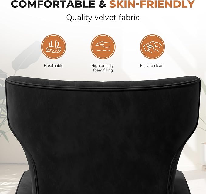 Nalupatio Modern Accent Chairs for Set of 4 Upholstered Velvet Fabric Reading Chair Mid Century Arm Chair Comfy Armchair for Living Room,Black