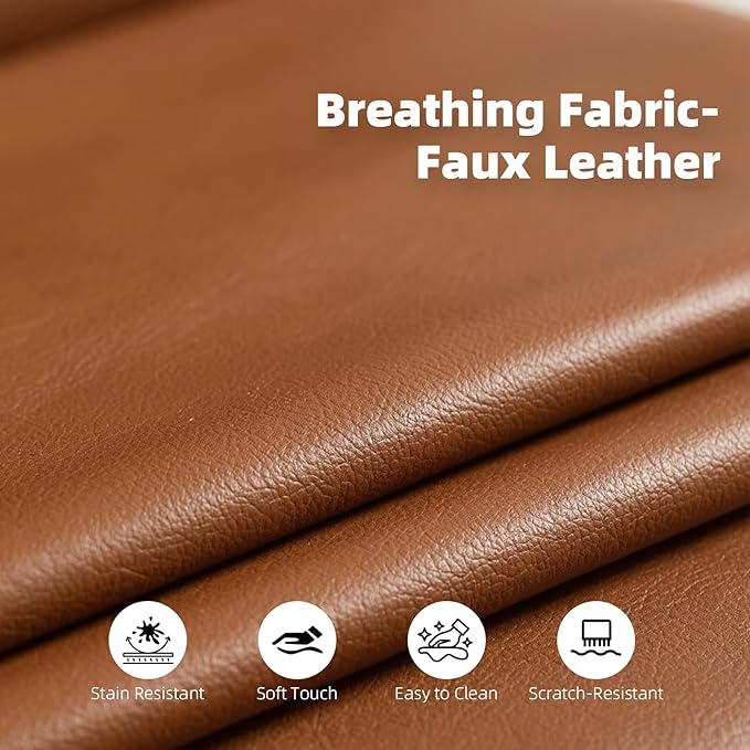 Tbillionnext Upholstered Accent Sofas Set of 2, Modern Faux Leather Sofa Chairs with Hidden Foldable Tray & Side Pocket, Rear Contour Arm Design, Small Accent Sofas for Living Room, Brown