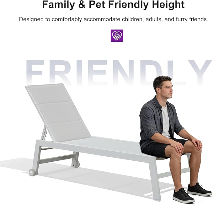 PURPLE LEAF Outdoor Chaise Lounge Set Adjustable Sunbathing Recliner with Side Table for Beach Poolside Outside Patio Aluminum Chaise Lounger Cream