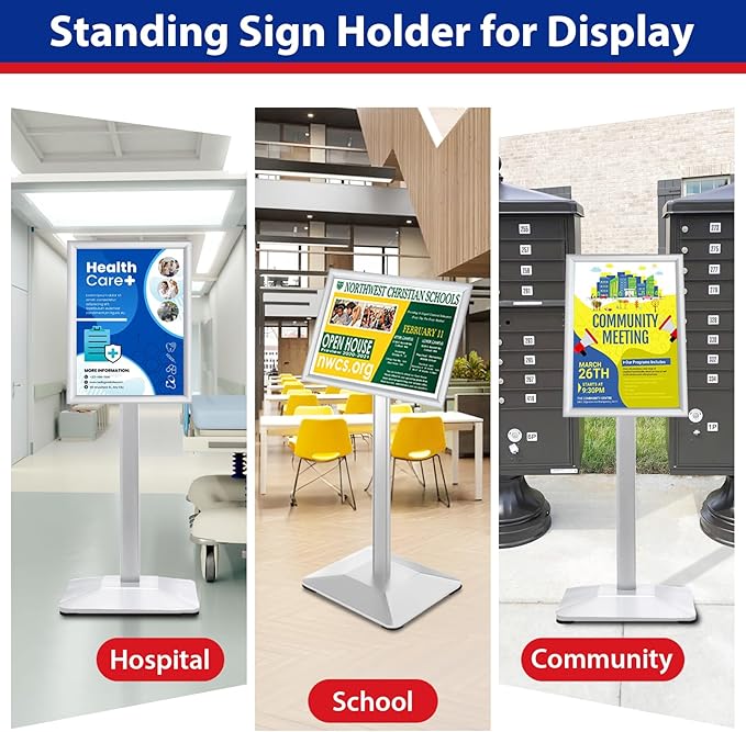 VAIIGO Sign Stand 11x17inch Pedestal Sign Holder Poster Stand 3Packs Adjustable Floor Standing Sign Holder with Heavy Duty Display Stand for Indoor Outdoor Business Store Sign Holders(Silver)