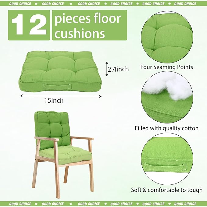 Gerrii 12 Pieces Classroom Floor Cushions with Handles Flexible Floor Seating Cushions Pillows School Chairs in Home School Classroom Kindergarten Daycare Nursery (Novel Color,Square)