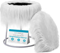 BIRDROCK HOME Round Faux Fur Foot Stool - Small Padded Ottoman w/Soft Cushion for Living Room, Bedroom, or Makeup Room - Modern Upholstered Accent Chair, Vanity Seat, Footrest for Couch/Sofa - White