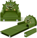 ORWIPO Dinosaur Kids Sofa Bed with Removable Washable Cover & Hook and Loop Backrest – Foldable Toddler Chair, Cozy Crystal Velvet Furniture for Playtime, Naps & Travel (Dark Green, Dino Design)